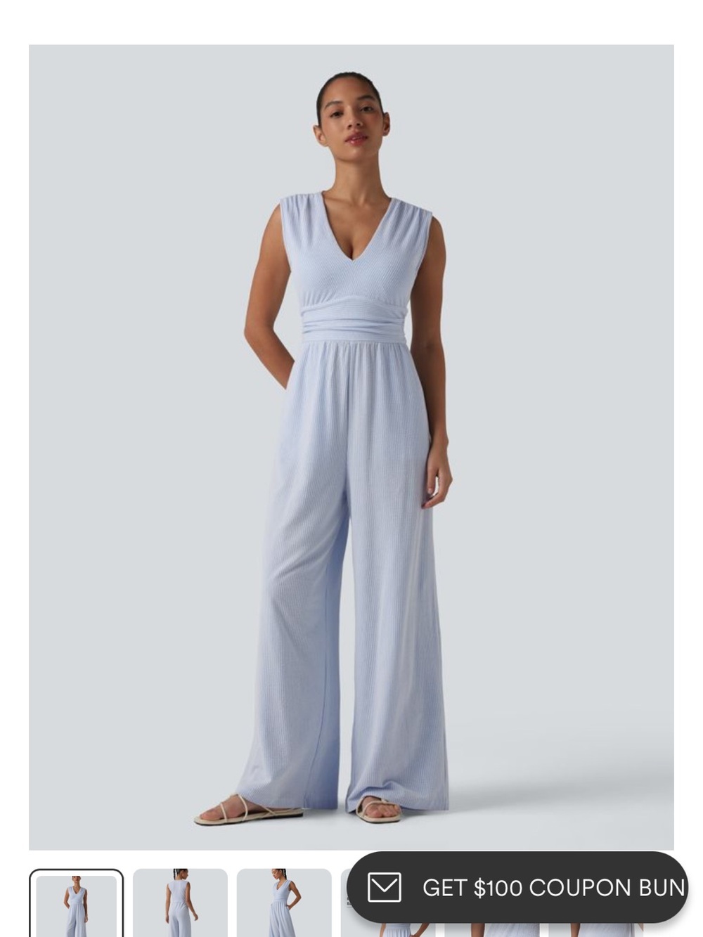 HALARA Light Blue Sleeveless V-Neck Wide-Leg Jumpsuit